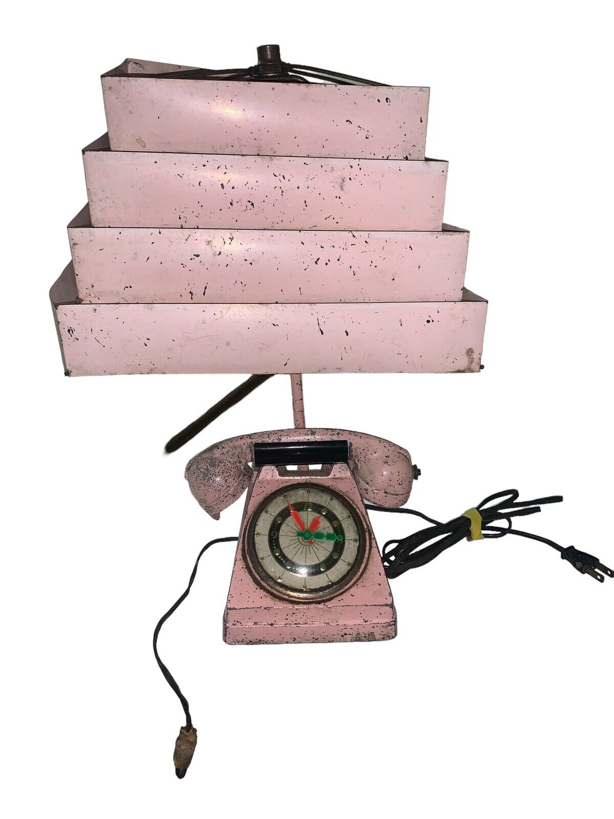Mid-Century Modern Pink speckled Trea-Boye Lamp Venetian Shade Telephone Phone