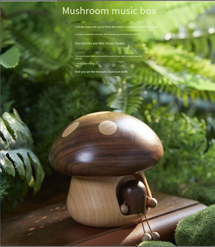 Wooden mushroom music box Music box wooden tabletop decoration gift