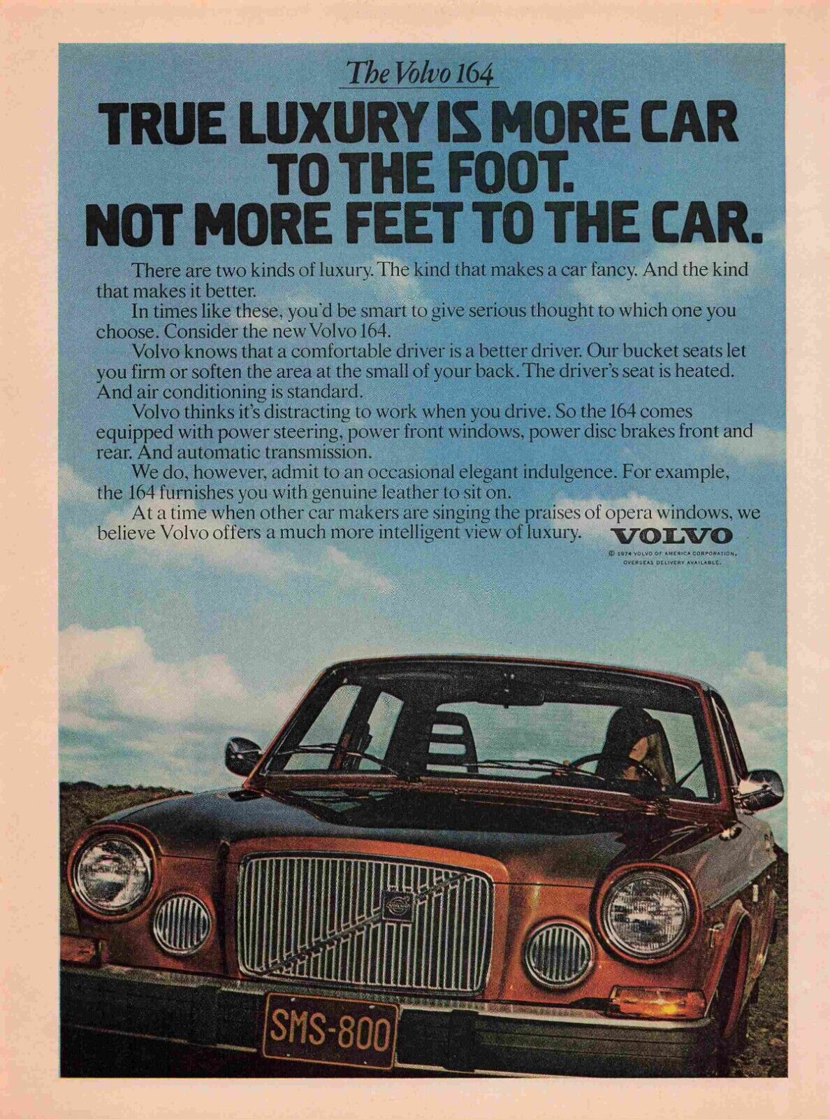 1974 The Volvo 164 Ad 1970S Vtg  Magazine Print Ad 8X11