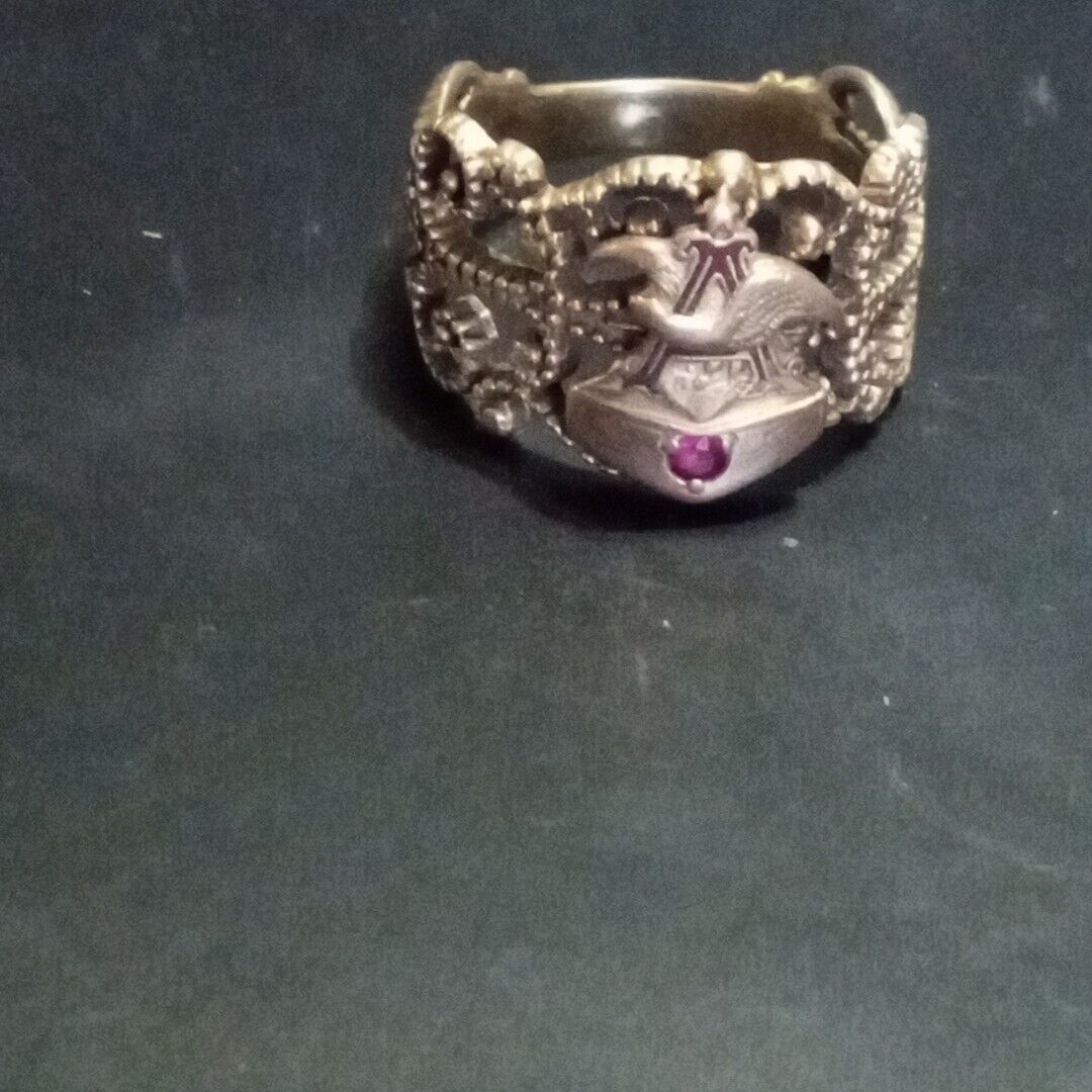 Vintage One Of A Kind 10kt Gold Anheuser Busch Ring With Single Red Ruby