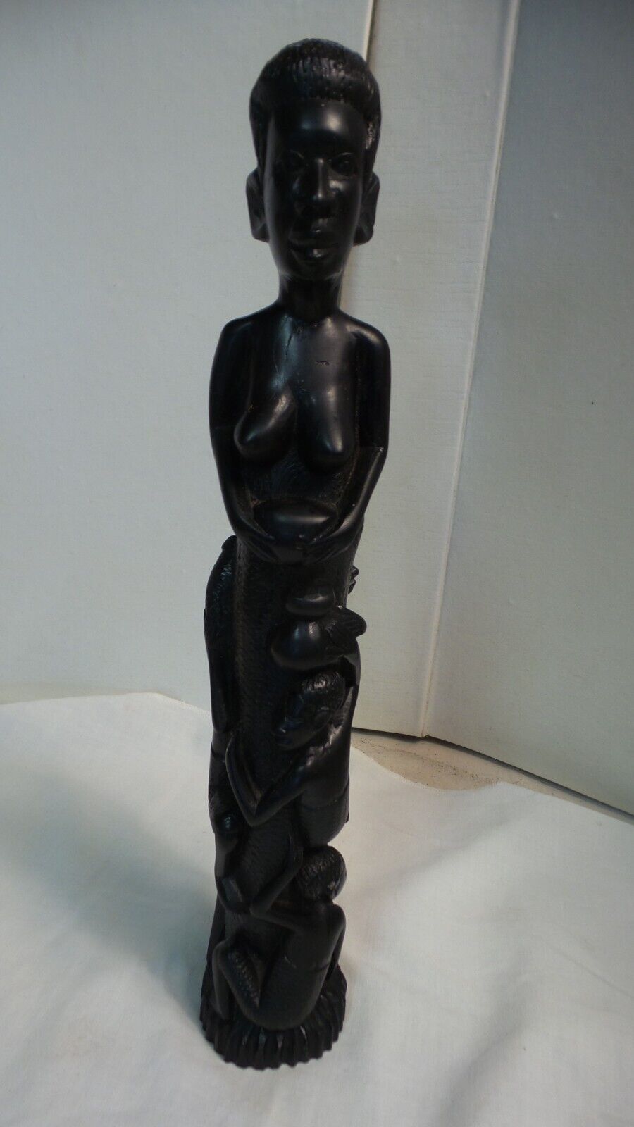 Vintage Tree of Life African Ebony Wood Sculpture Mother w/ Children Statue 15\