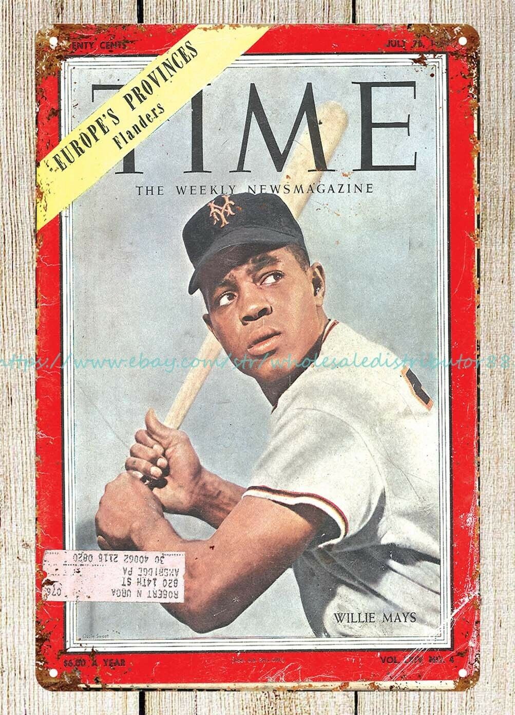 1954 Time magazine cover baseball player Willie Mays metal tin sign cabin decor