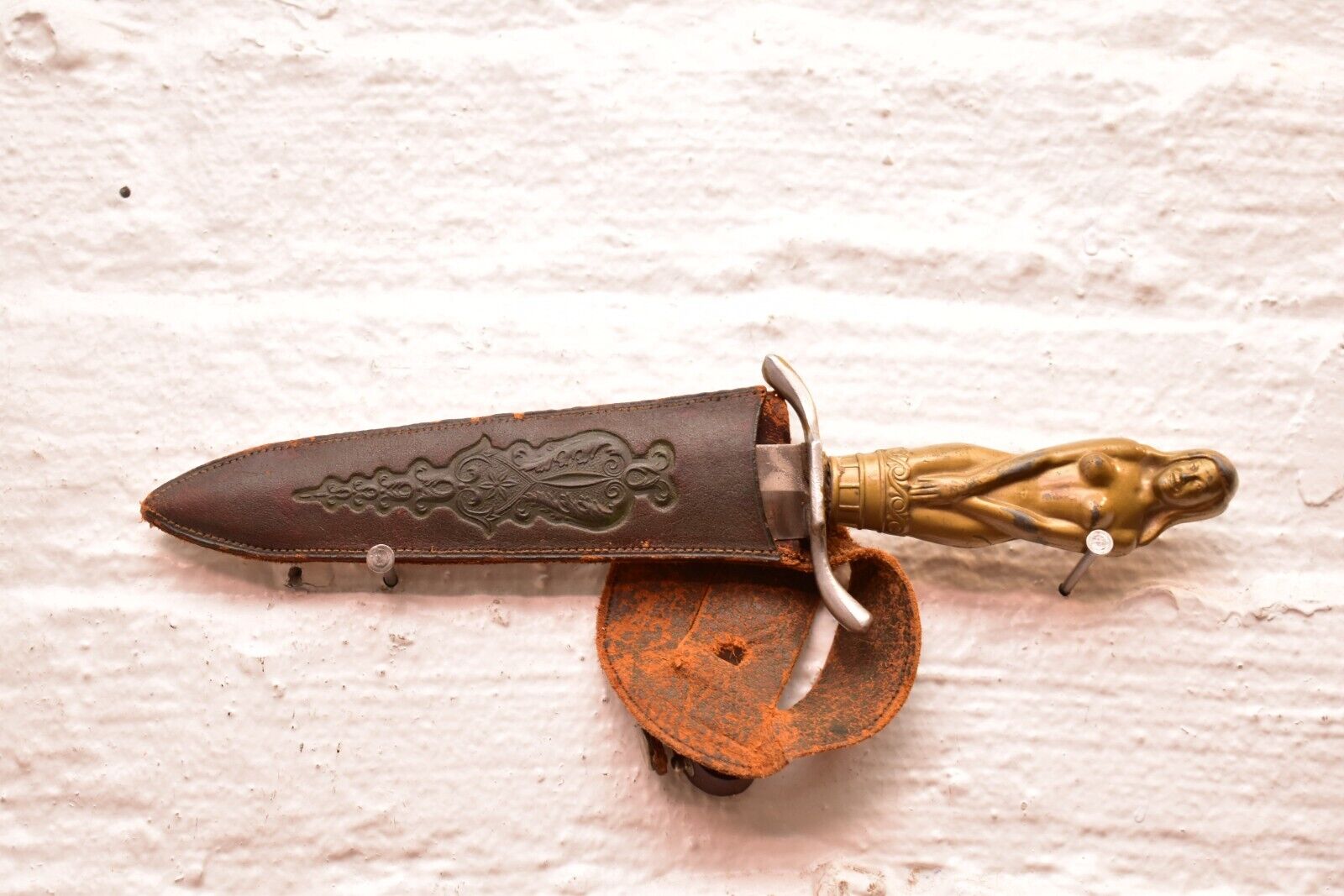 Vintage Korium 1950s “The Maiden” Nude Lady Dagger Knife With Leather Sheath