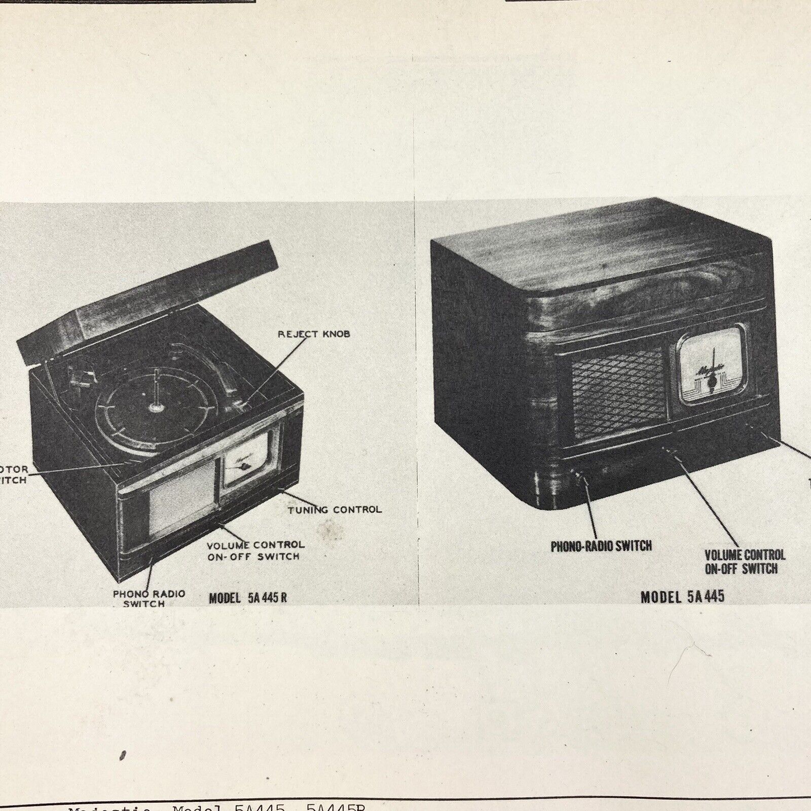 Vintage 1947 Majestic Phono Radio Model 5A445, R Wire Schematic Service Manual