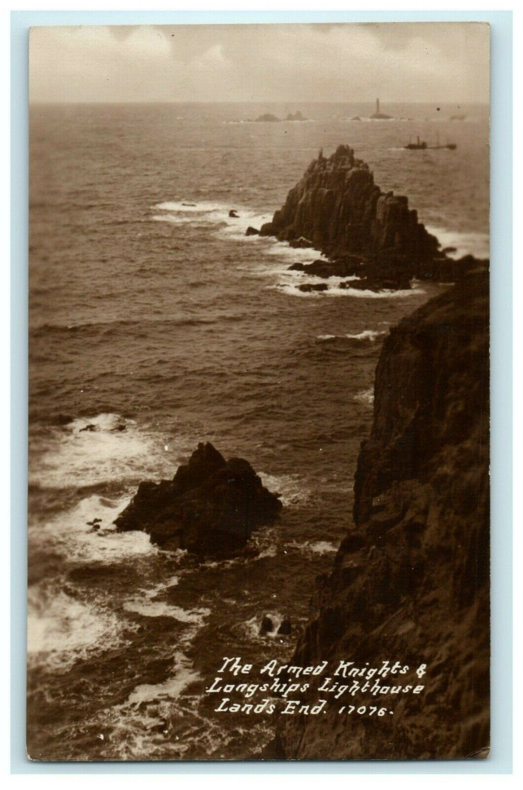 1924 Armed Knights & Longships Lighthouse Lands End Cornwall England Postcard