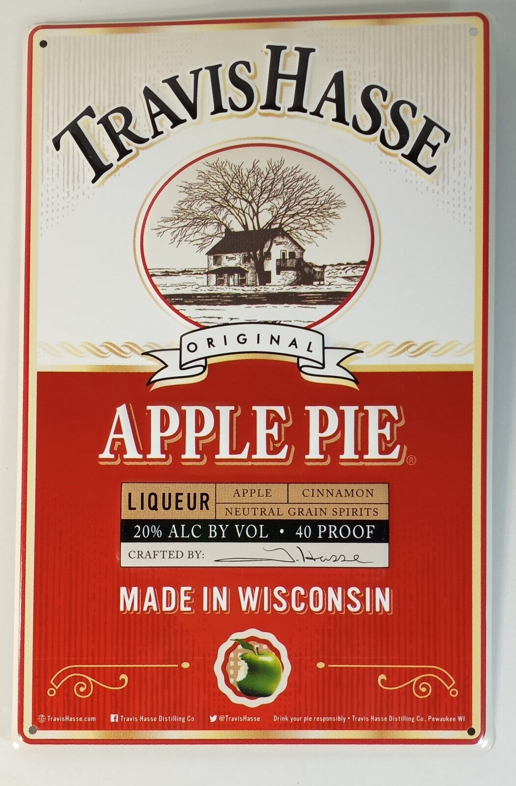 Travis Hasse Apple Pie liqueur Bar Sign Advertisment 7 1/2” X 11 1/2 