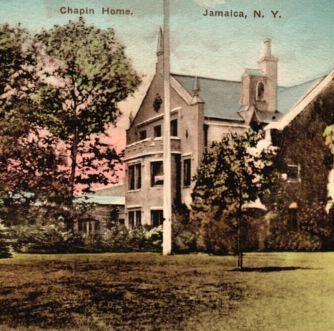 Postcard Jamaica, NY, Chapin Home, Hand Colored, Divided, Unposted