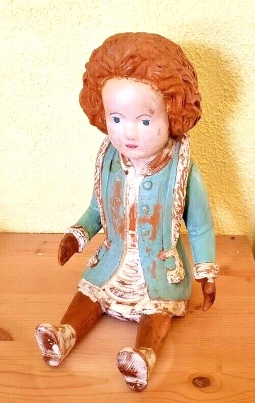 Antique Sarreid LTD Italian Wooden Carved Sitting Doll Figurine RARE
