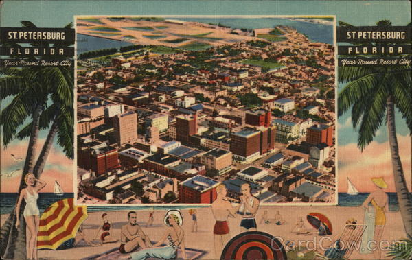 1951 St. Petersburg,FL Overview of St. Pete Pinellas County Florida Postcard