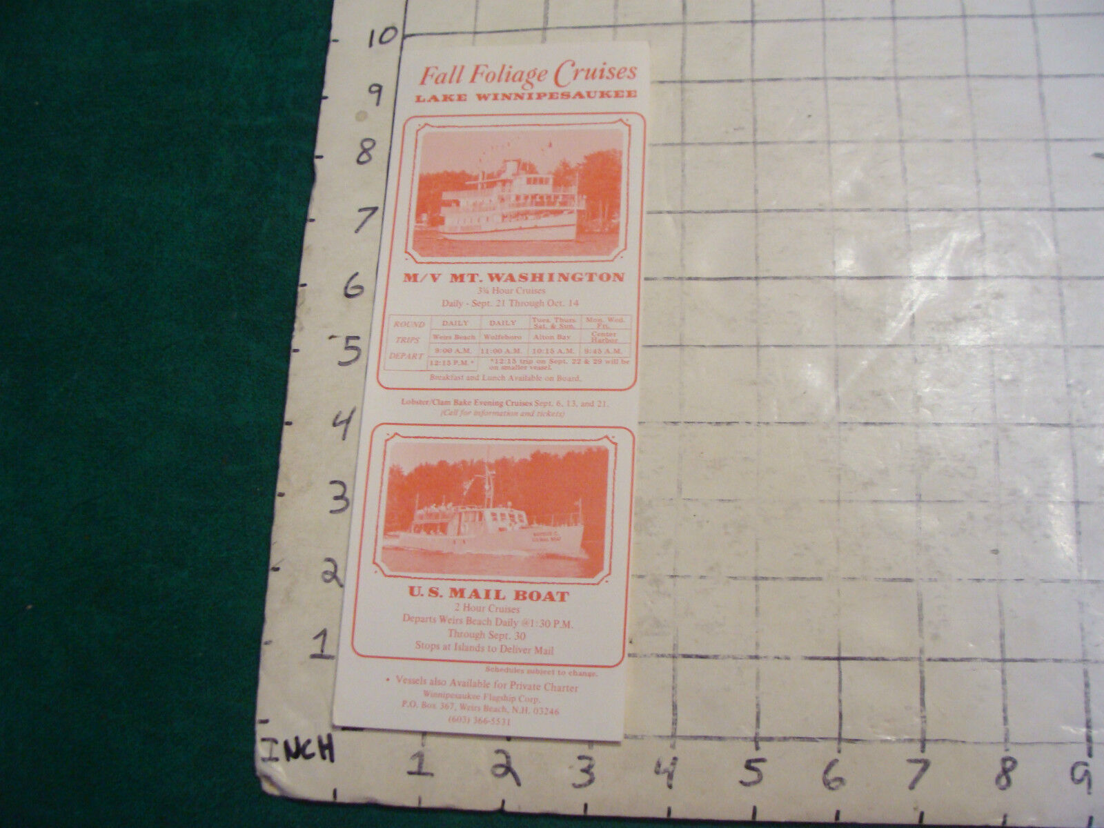 Vintage High Grade paper: FALL FOLIAGE CRUISES lake winnipesaukee NH 1974