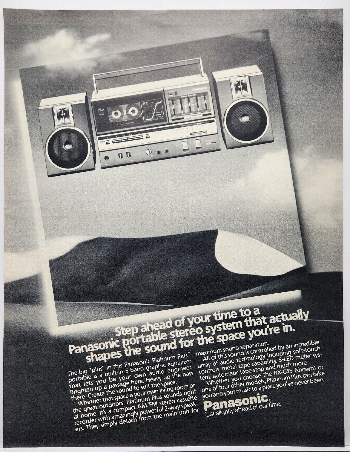 1983 Panasonic Boom Box Platinum Plus Radio Cassette Tape Vintage Print Ad