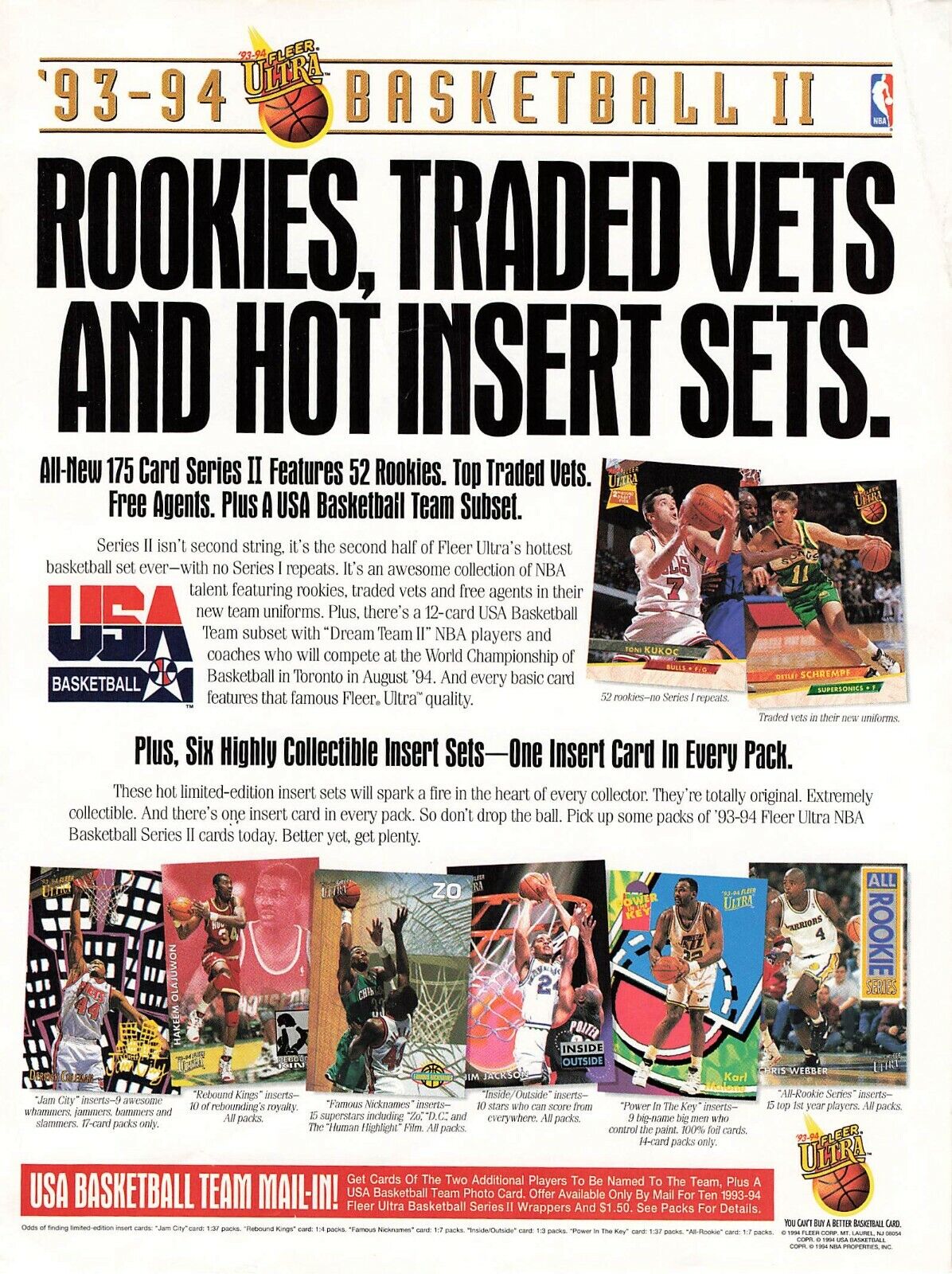 1993 1994 Fleer Ultra Basketball Ii Vintage Ad Full Page Print Ad 8X11