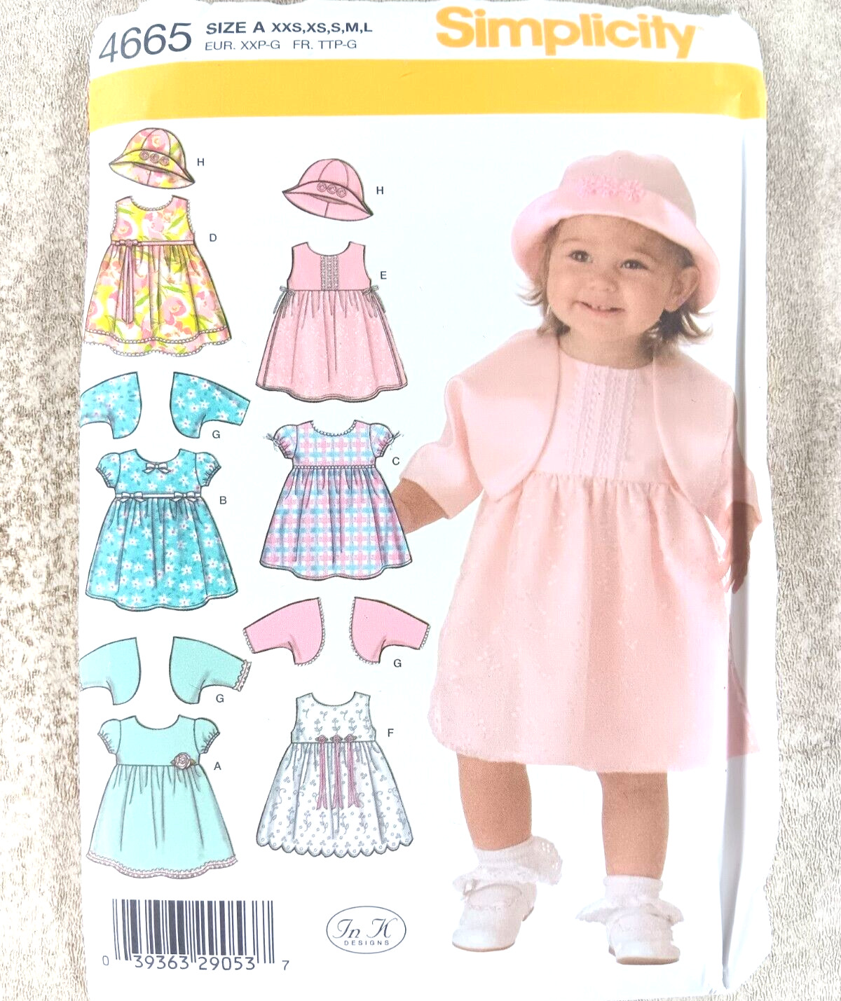 Simplicity Baby and Doll Pattern 4665 Size A, XXS, XS, S, M, L