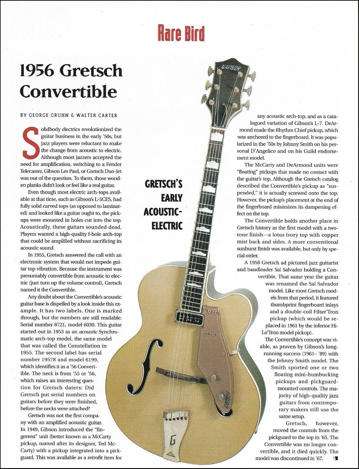 1956 Gretsch Convertible acoustic/electric guitar 1993 history article