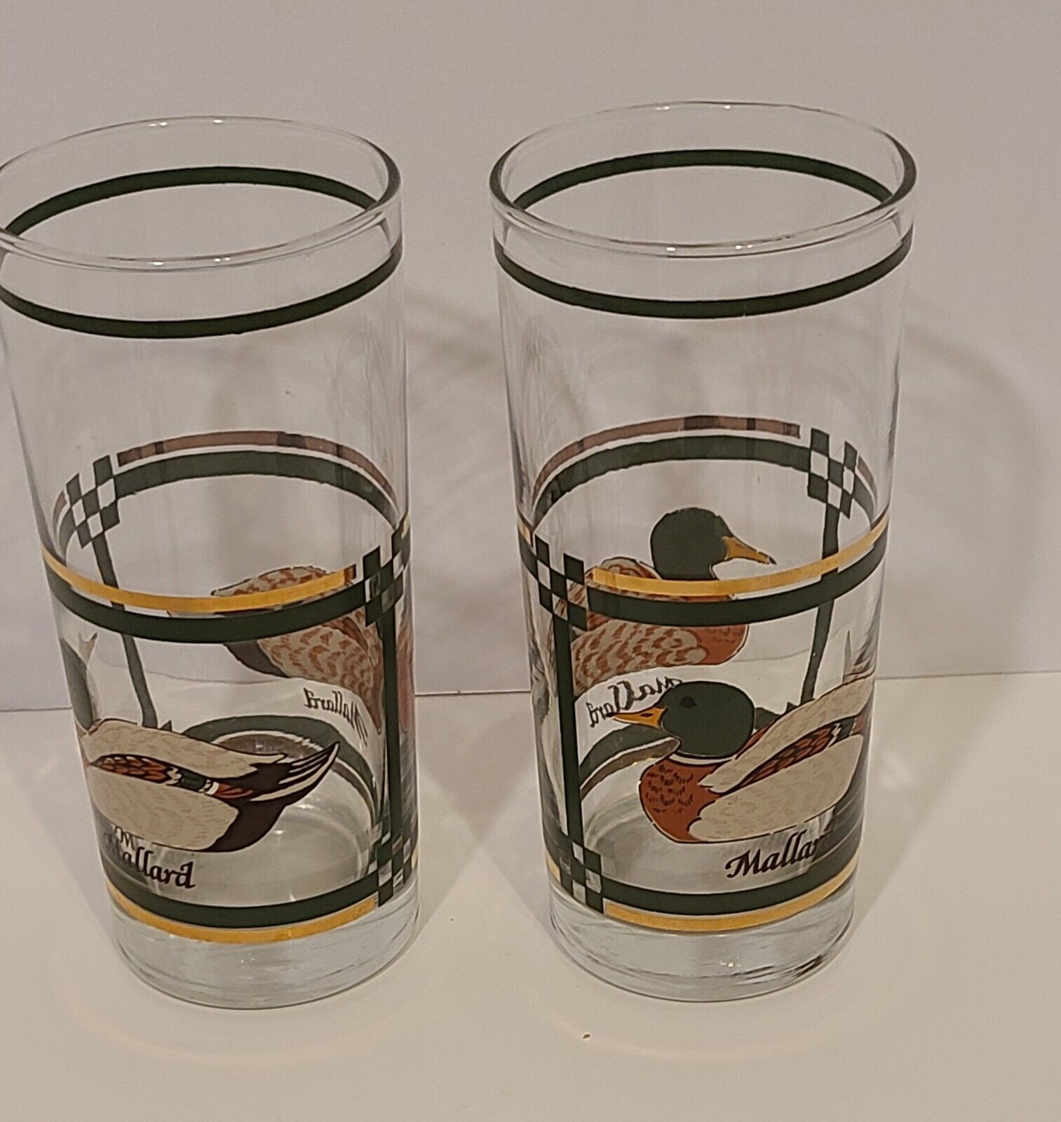 Vintage Set of 2 Libbey Mallard Highball Glasses with 22K Gold Trim, Ducks