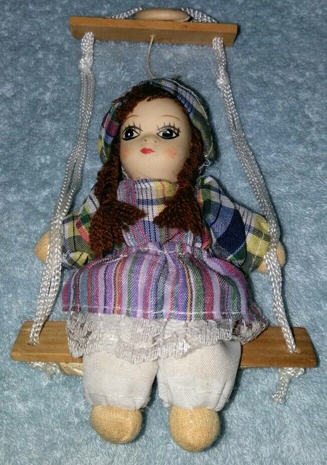 Vintage Porcelain Face Clown Doll On A Swing New