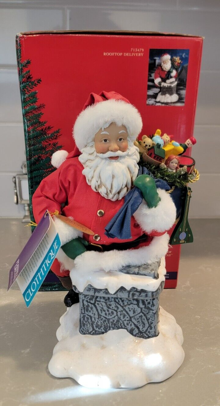 Possible Dreams Clothtique Rooftop Delivery Music Box Santa Figurine 713479 2001