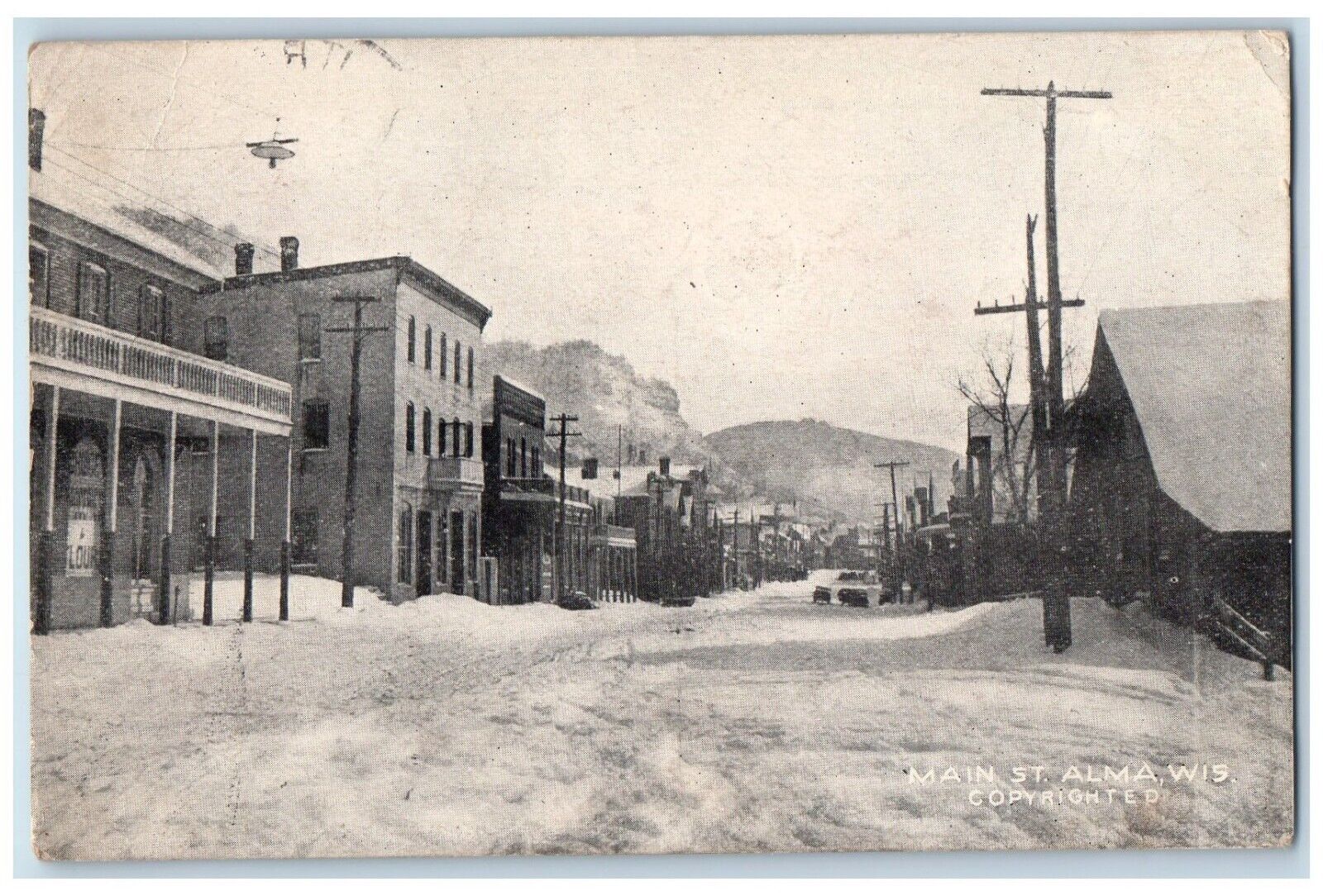 1910 Main Street Winter Scene Alma Wisconsin WI Antique Vintage Posted Postcard