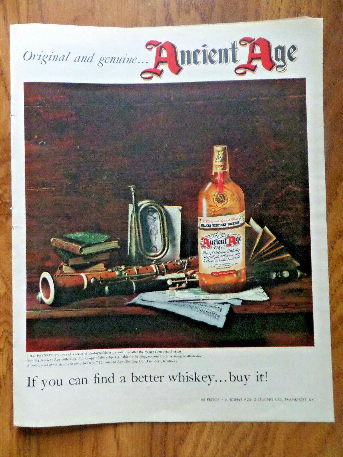 1955 Ancient Age Whiskey Ad  Music Book Sheet MusicTheme Horn Clarinet