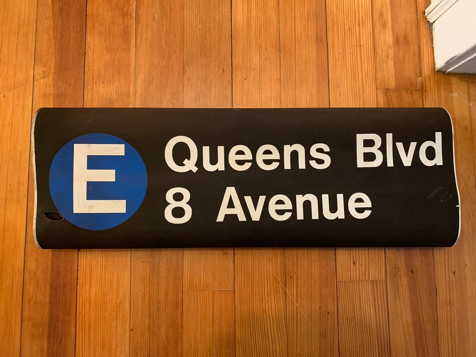 DAMAGED NY NYC SUBWAY ROLL SIGN E QUEENS BOULEVARD 8th AVENUE CENTRAL PARK WEST
