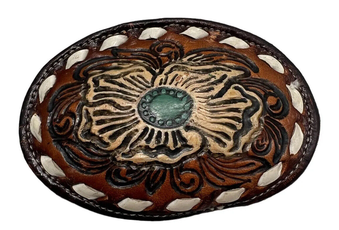 Beautiful Vintage Hand Made Hand Tooled Leather Belt Buckle by TONY LAMA