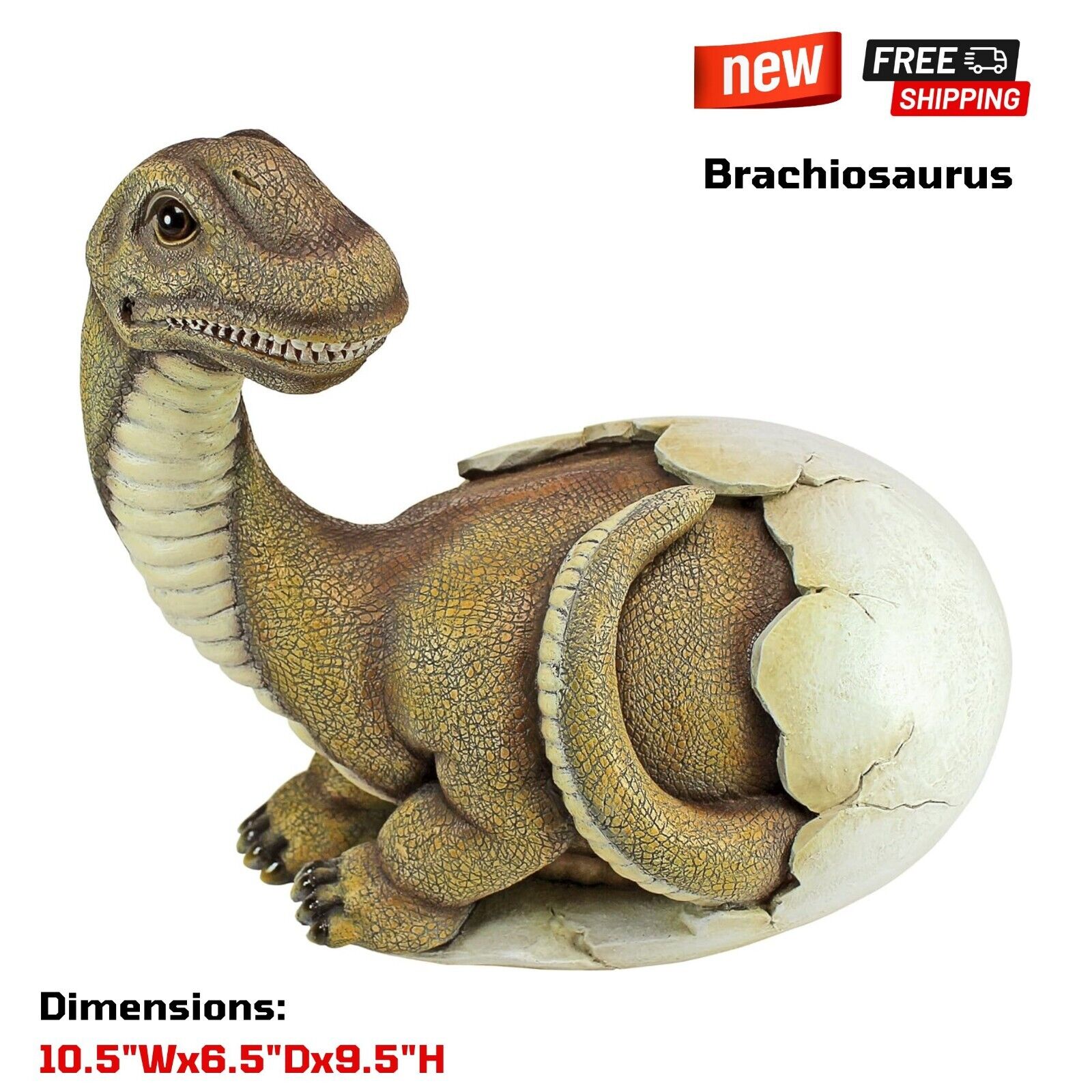 Prehistoric Baby Brachiosaurus Dinosaur Egg Hatchling Statue Jurassic Garden