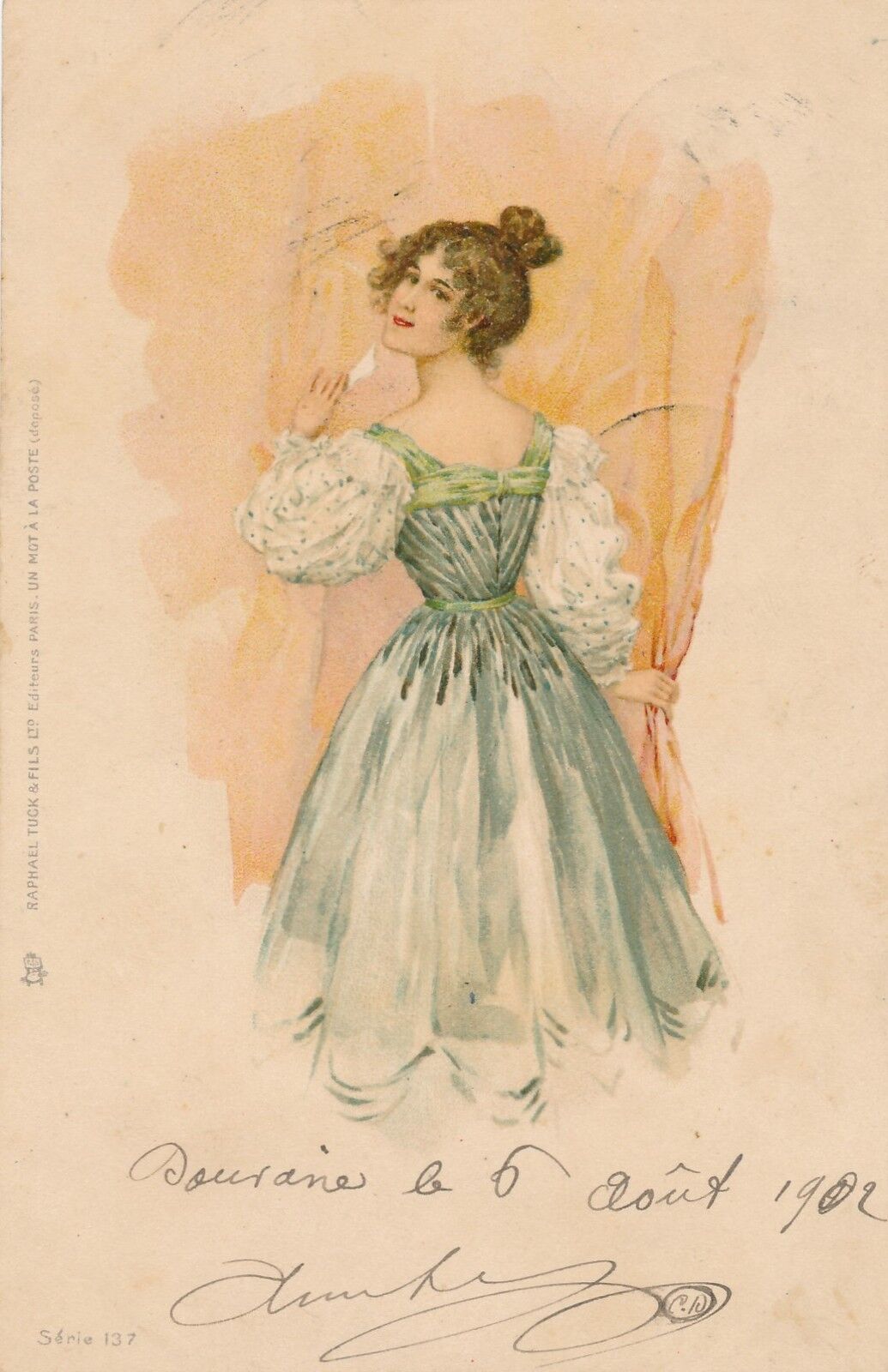 Young Woman Wearing Green Dress 1902 Postcard – udb