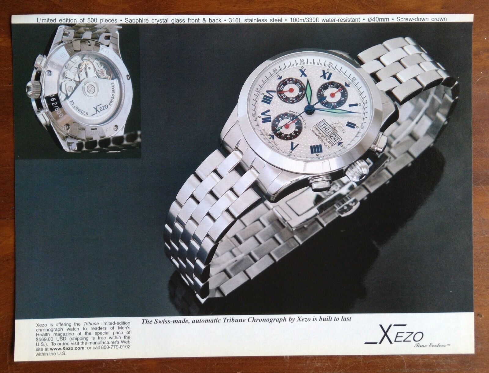 2007 Xezo Tribune Chronograph Limited Edition Watch Art Photo Vintage Print Ad 