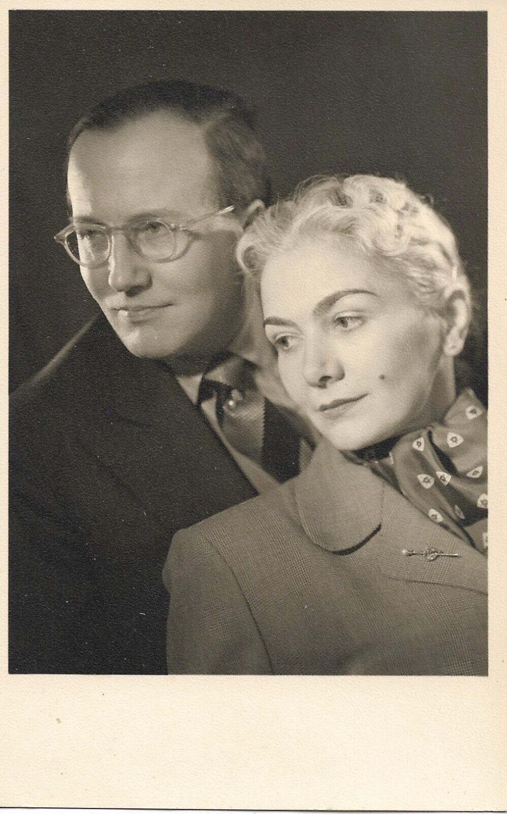 Couple Real Photo Postcard 1930s RPPC Studio Vintage Fashion Suit Dress