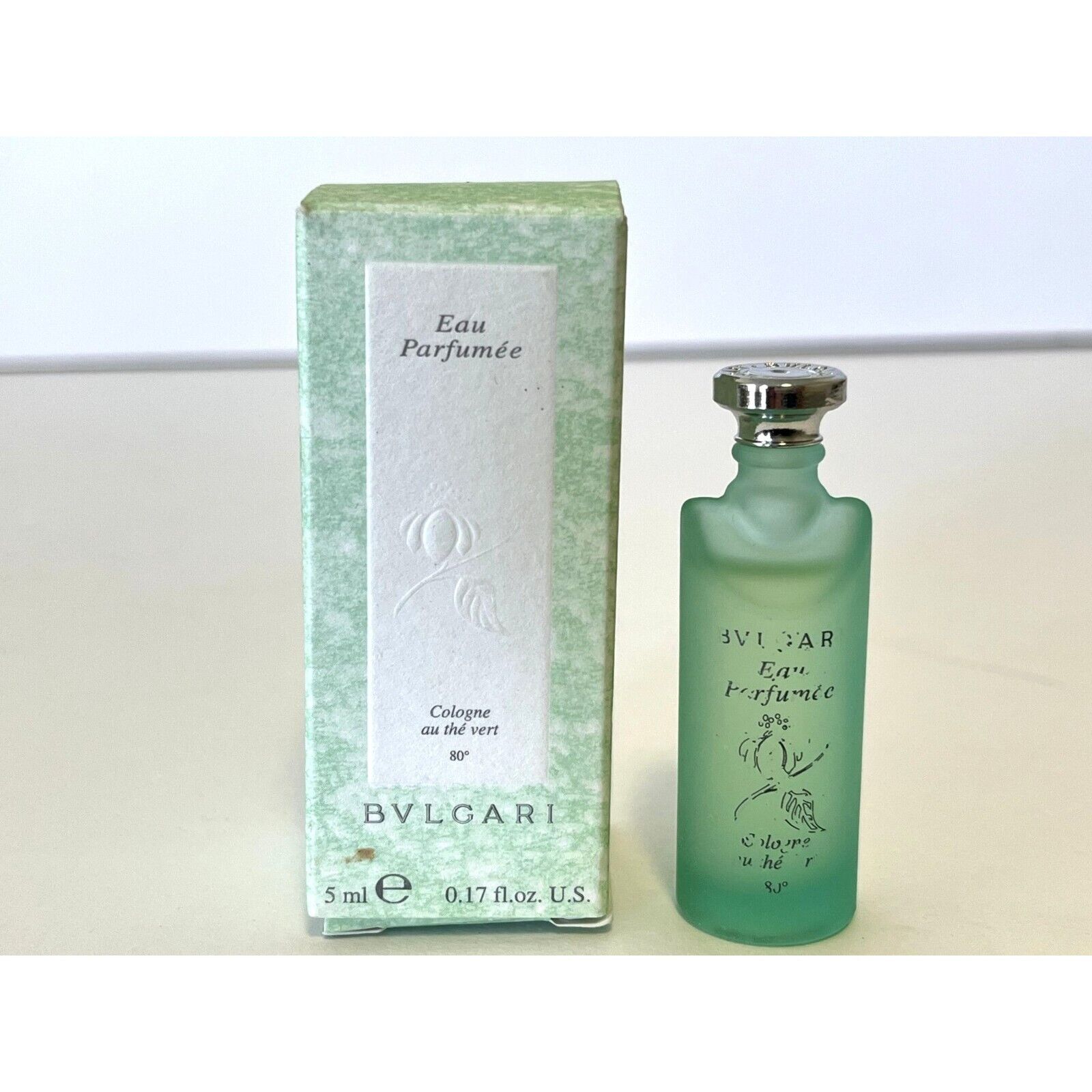 Vintage Bvlgari Parfumee Cologne Au the Vert Miniature Perfume Almost Full .17oz