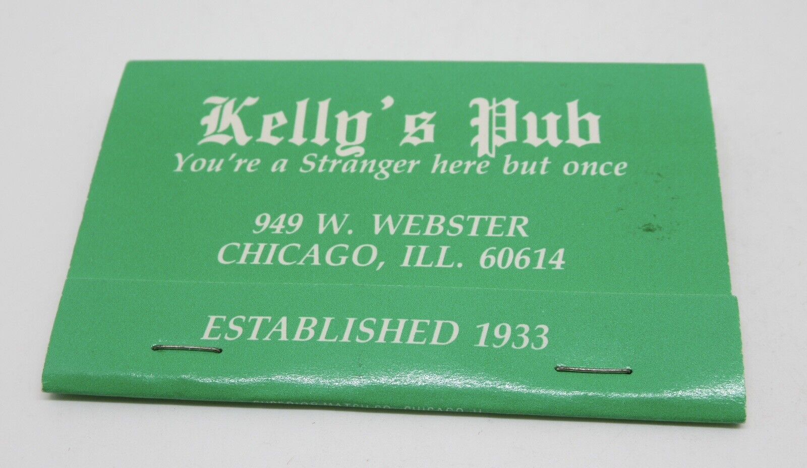 Kelly\'s Pub 949 W. Webster Chicago Illinois FULL Matchbook Est. 1933