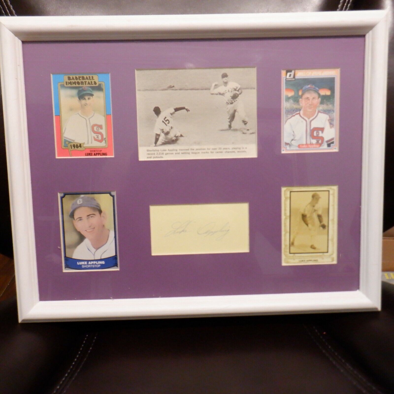 Luke Appling Picture Frame, Autograph, and 4 Baseball Cards