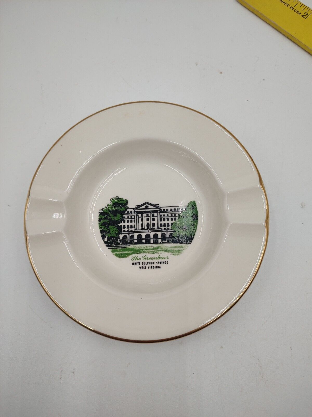The Greenbriar Resort West Virginia Souvenir Ash Tray Porcelain Home Gold Trim