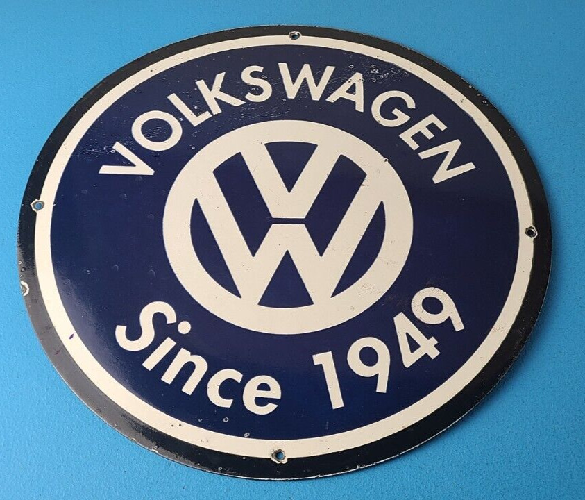 Vintage Volkswagen Sign - Porcelain VW Automobile Dealership Sales Gas Pump Sign