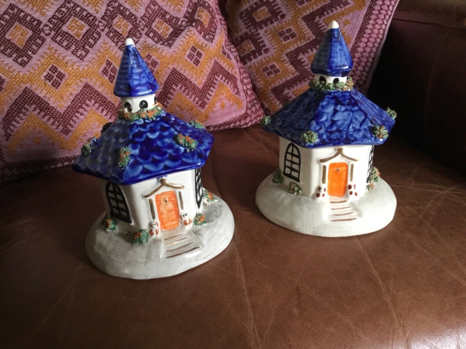 Pair Antique Victorian pastel burners, lodge / cottage shape,Staffordshire.?