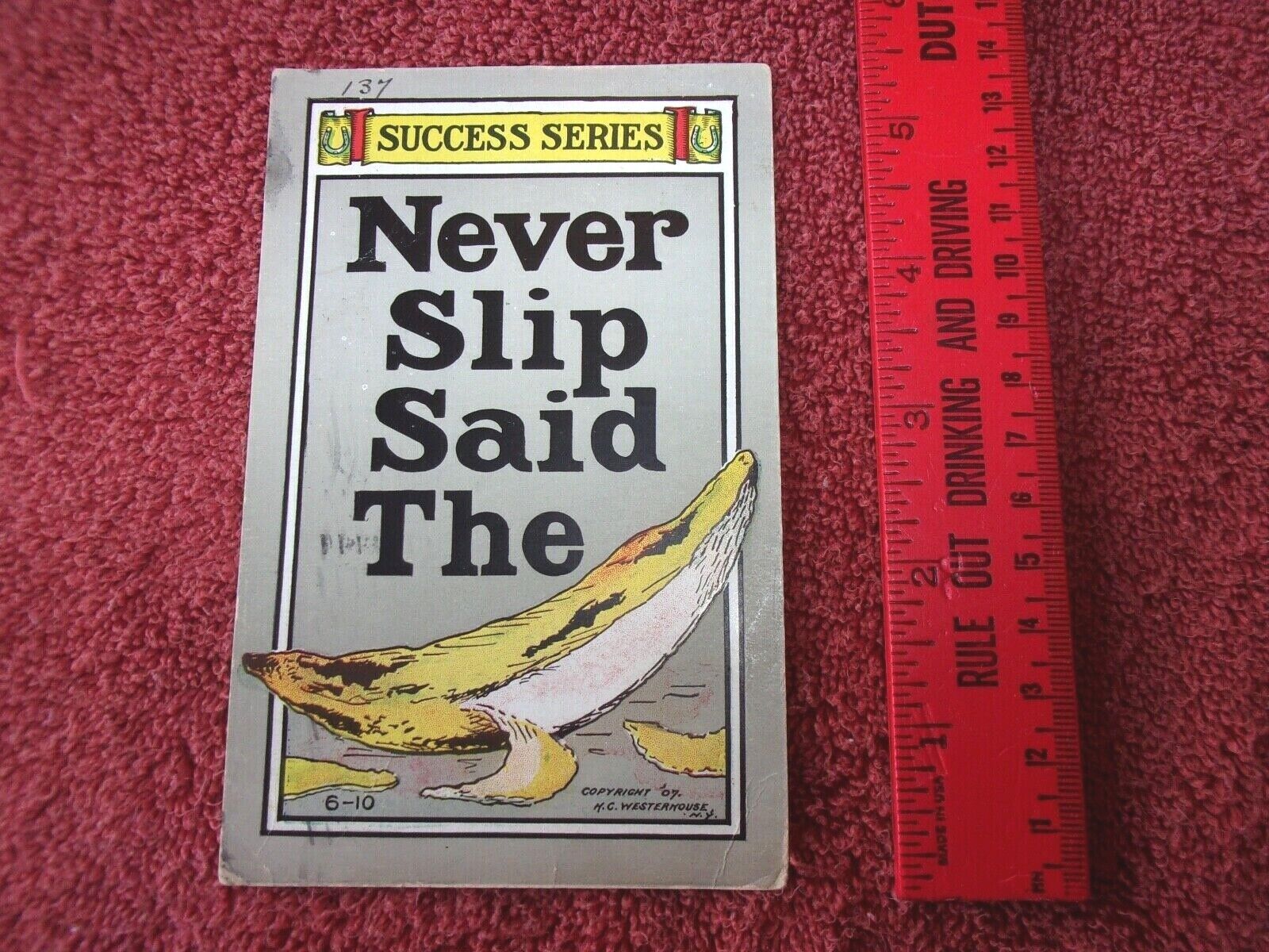 Vintage Never Slip Said the Banana Postcard 1909 1cGreen Benjamin Franklin Stamp