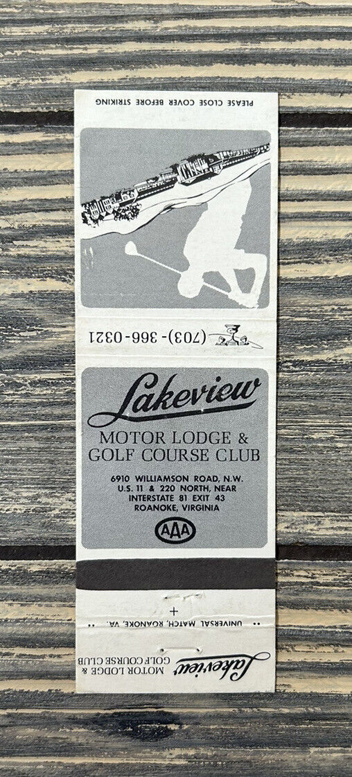 Vintage Lakeview Motor Lodge And Golf Course Club Roanoke VA Matchbook Cover
