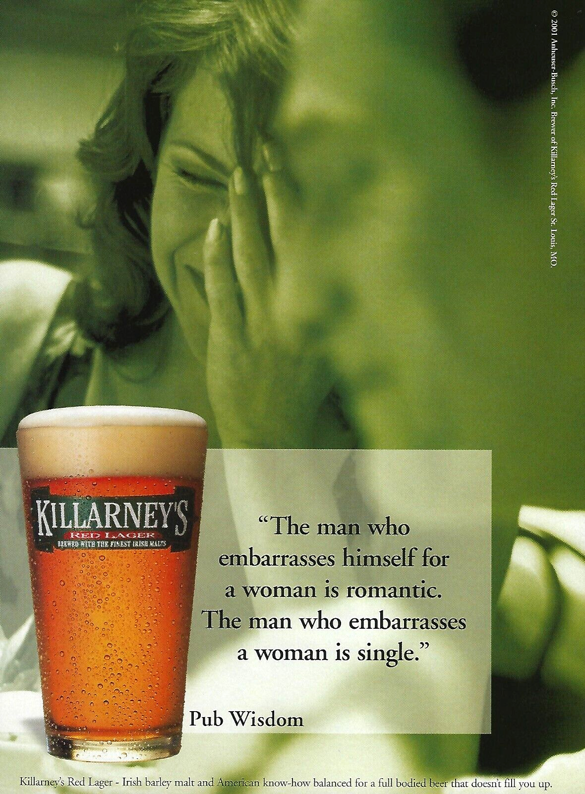 2001 Killarney\'s Red Lager Irish Malt Pub Wisdom vintage Print Ad Advertisement