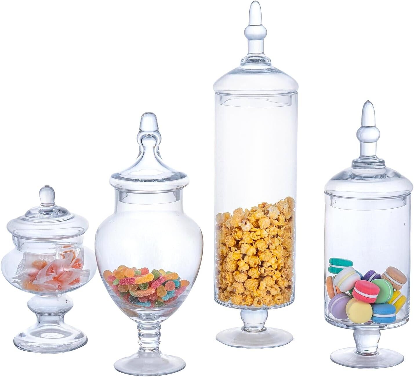 MyGift Set of 4 Large Classic Clear Glass Candy Buffet Apothecary Jars with Lids