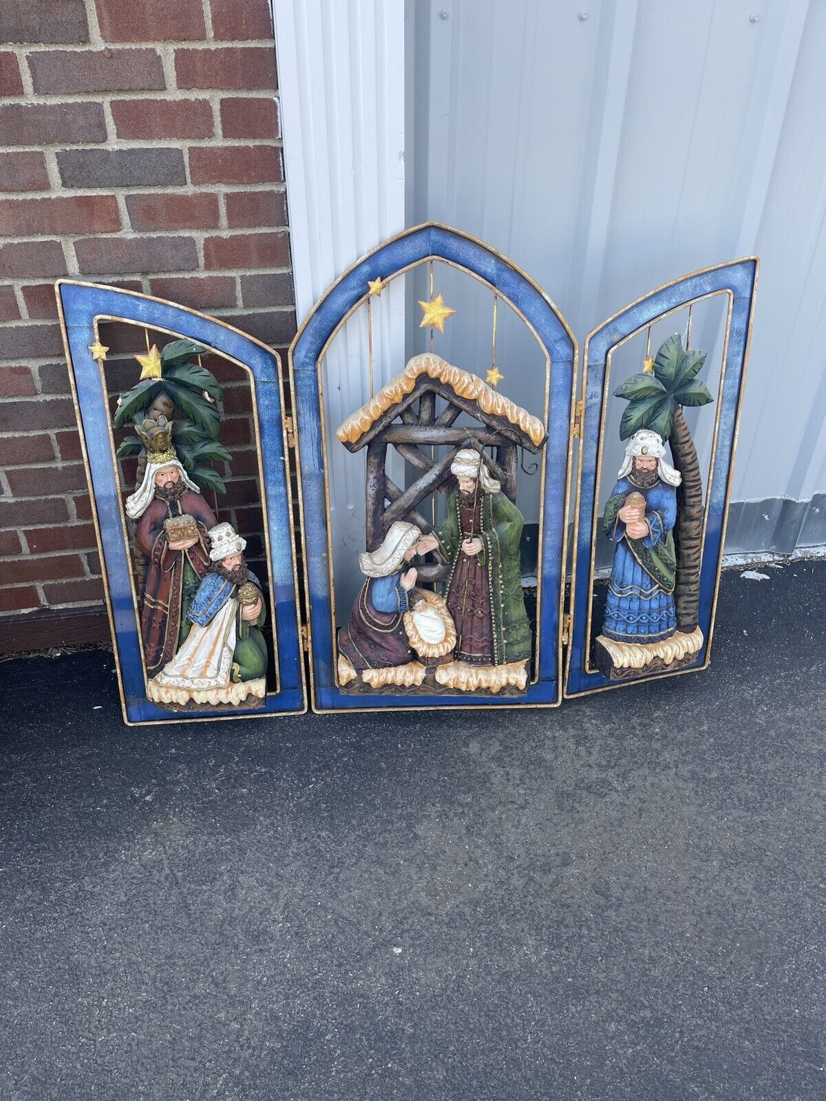 1990s TII Collections C8346 Nativity 3 Panel Section 3D Fireplace Style Screen