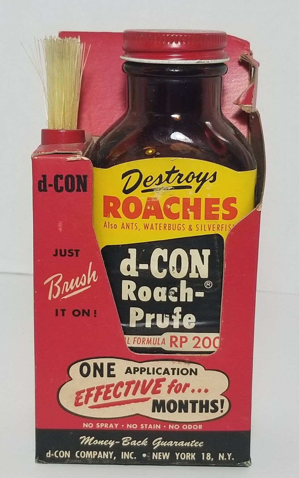 Vintage D-Con Roach Prufe Roaches Bottle With Brush Collectible