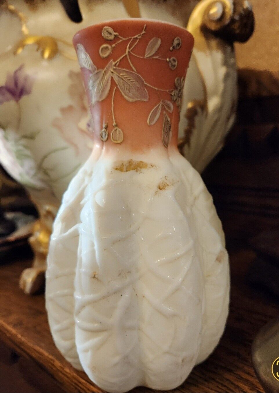 Bohemian Style Antique Vase With Raised Design And Beautiful Flowers-Harrach?