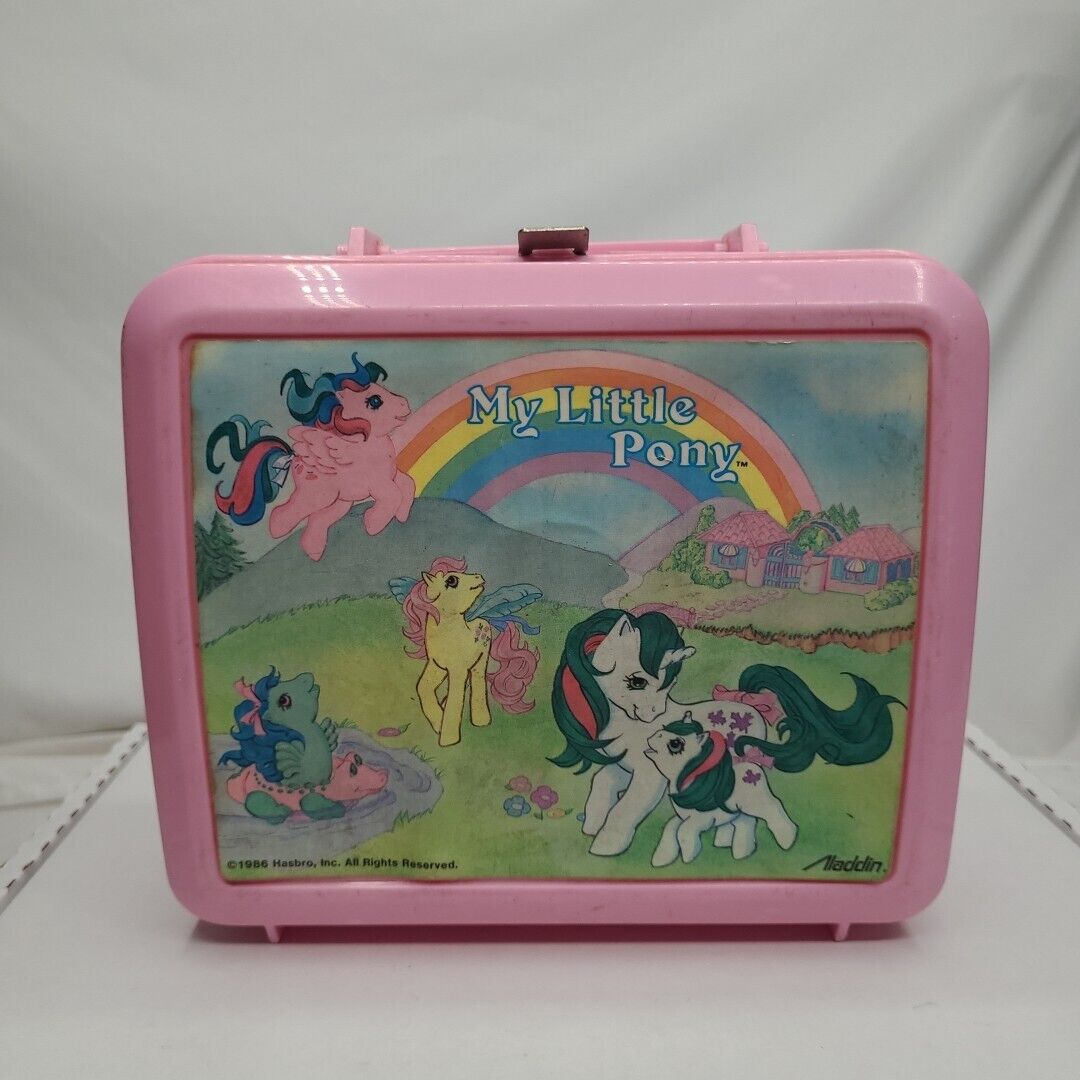 Vintage 1986 My Little Pony Aladdin Pink Plastic Lunch Box & Thermos Rainbow