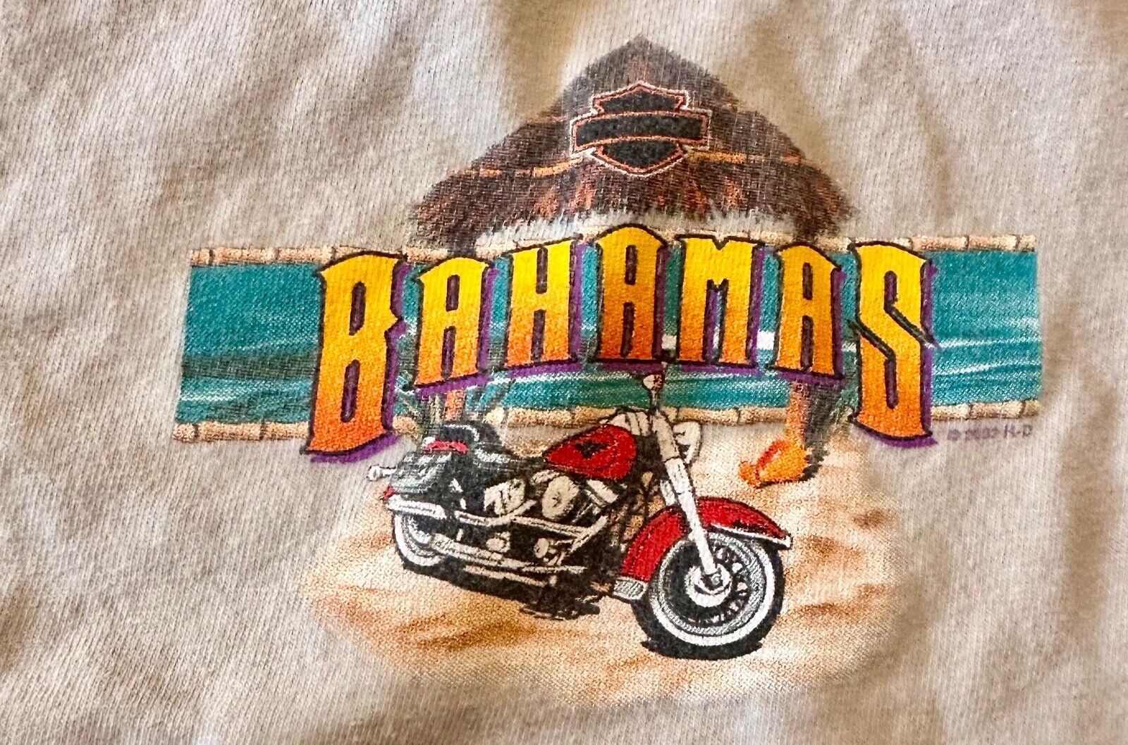 USA Harley Davidson Bahamas Freeport Graphic Print T-Shirt Beige XL