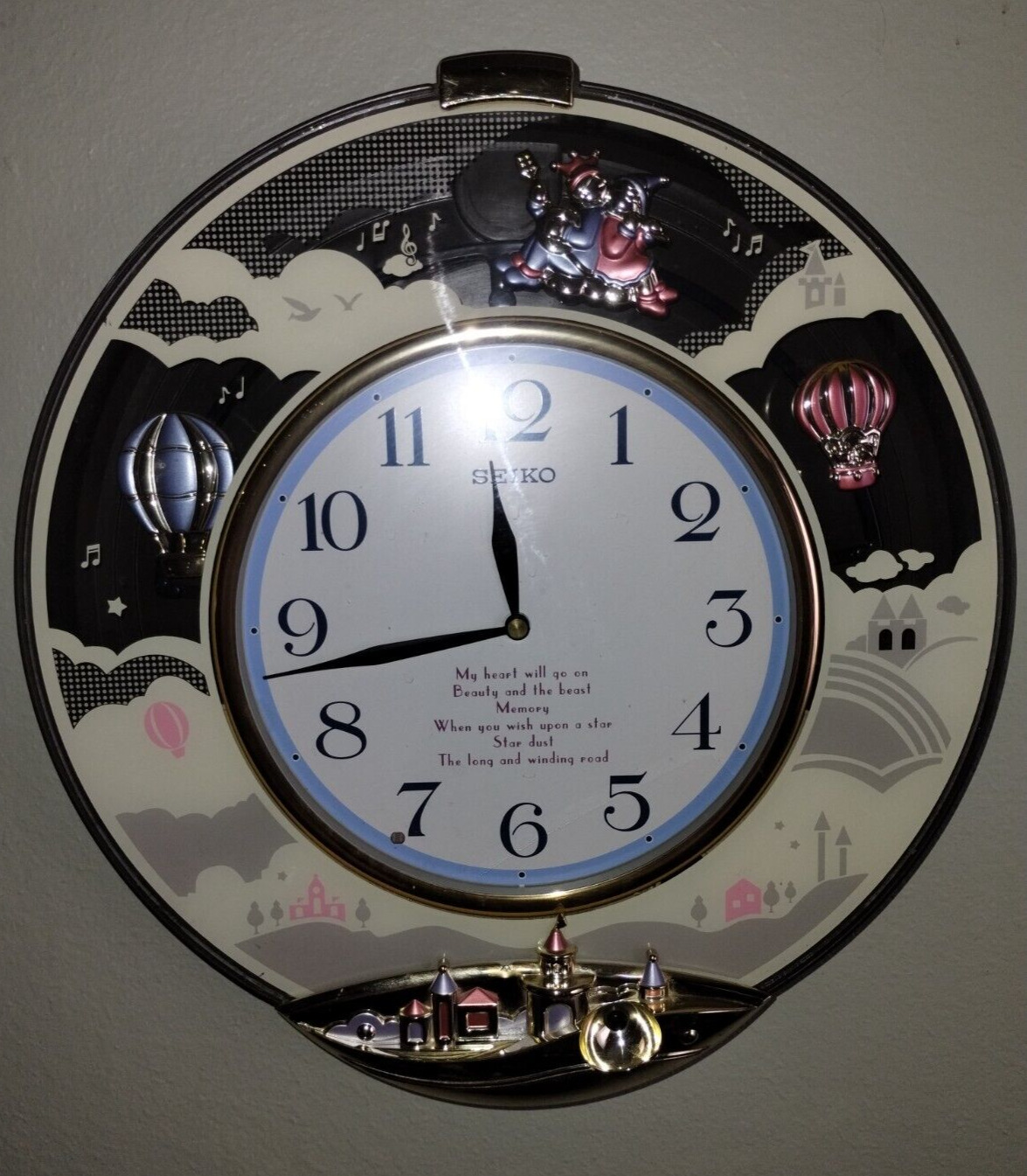 Seiko Melodies In Motion musical wall clock Beauty and the Beast Wish Upon
