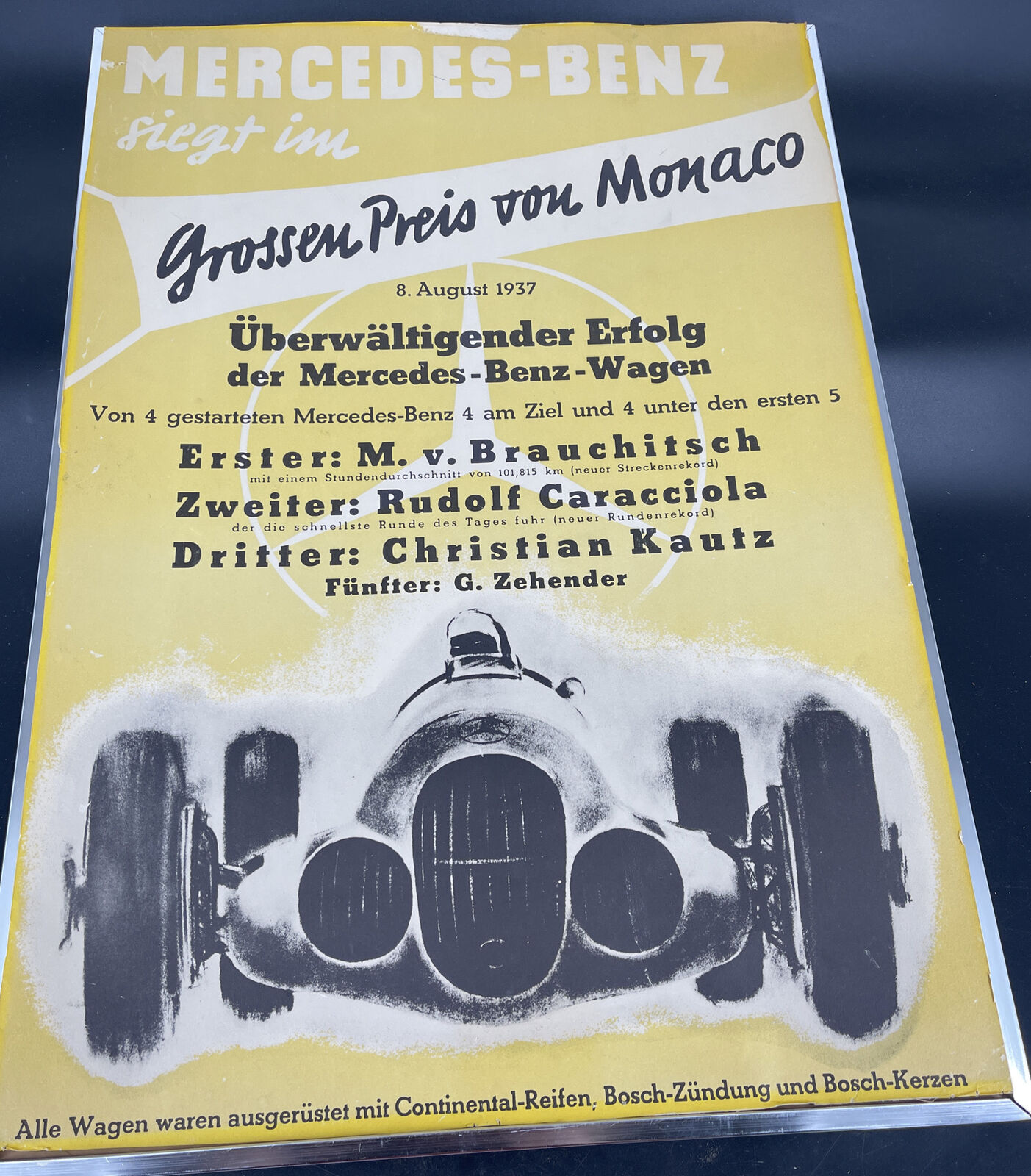 RARE - Original Mercedes Benz 1937 Monaco Grand Prix Lithograph Car Race Poster