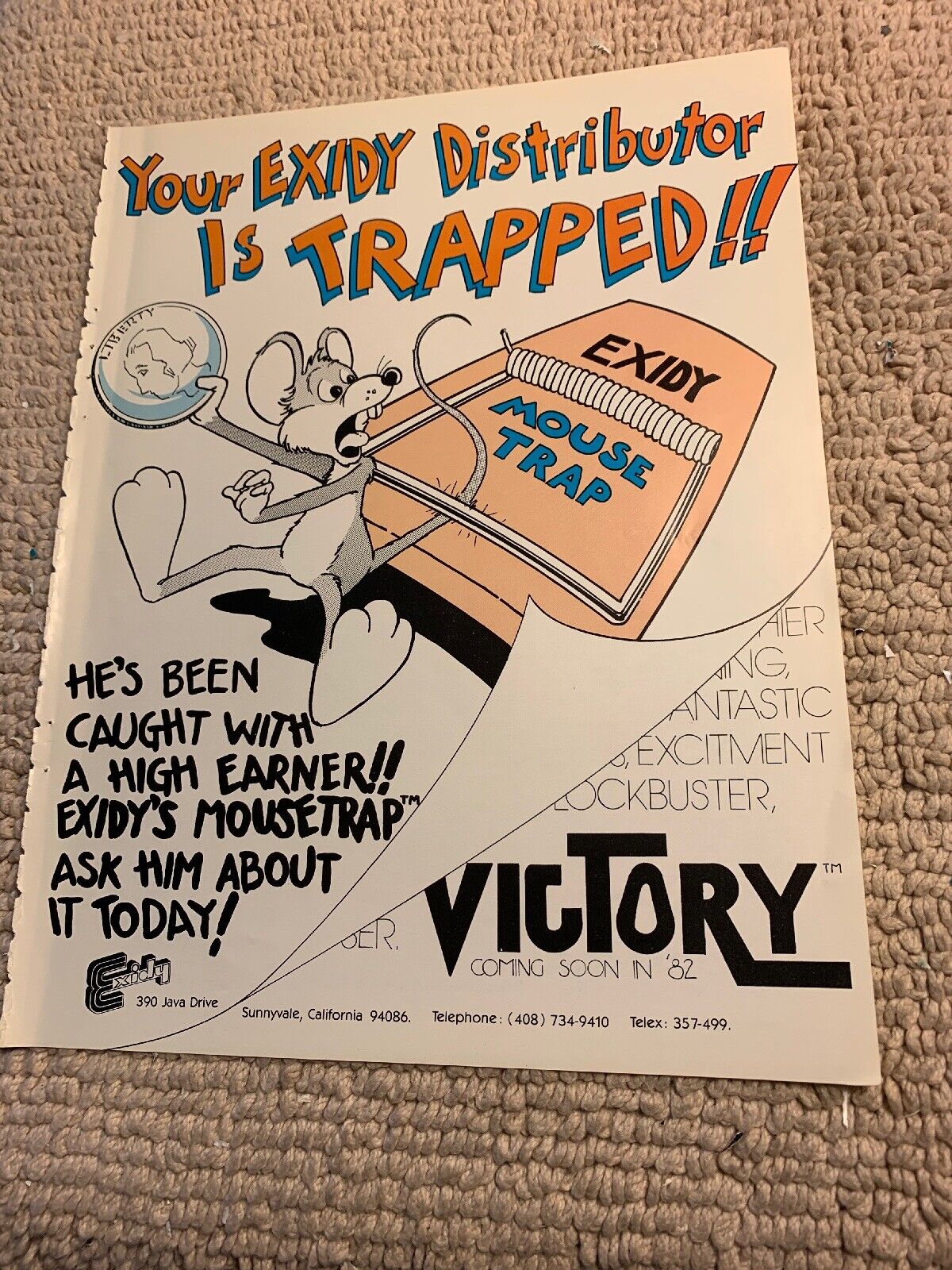11- 8.5\'\'  Mouse Trap Victory Exidy  arcade video game AD FLYER