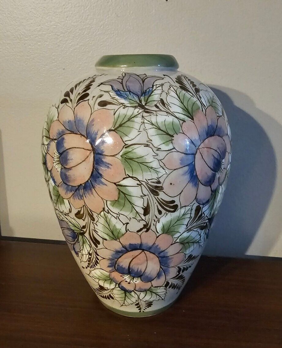 El Palomar Mexico Pottery Vase Pink Floral Folk Art UnsignedTonala Ken Edwards
