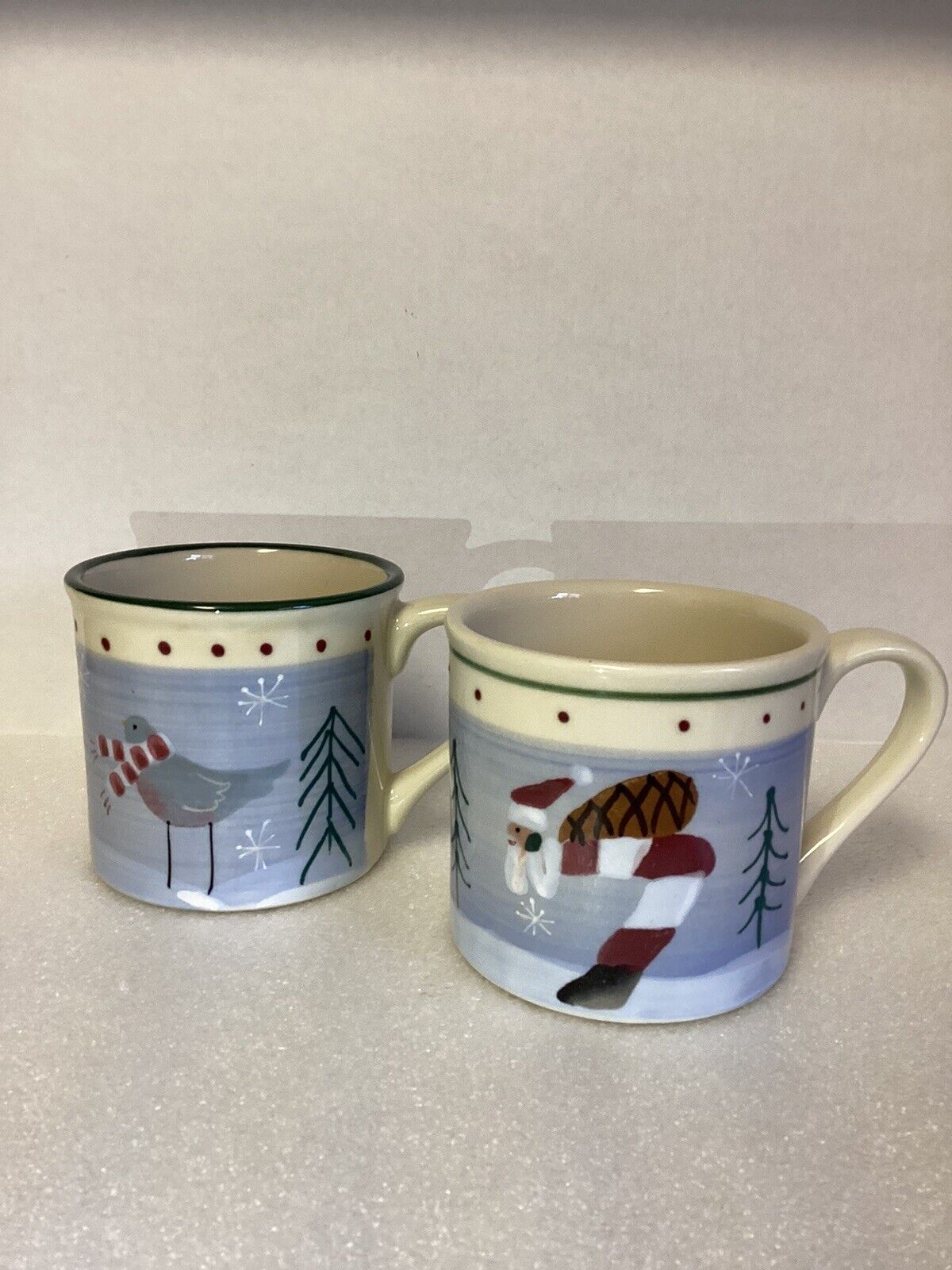 Set Of 2 Hartstone Coffee Mugs Hand Painted Both Signed Pines Trees Santa