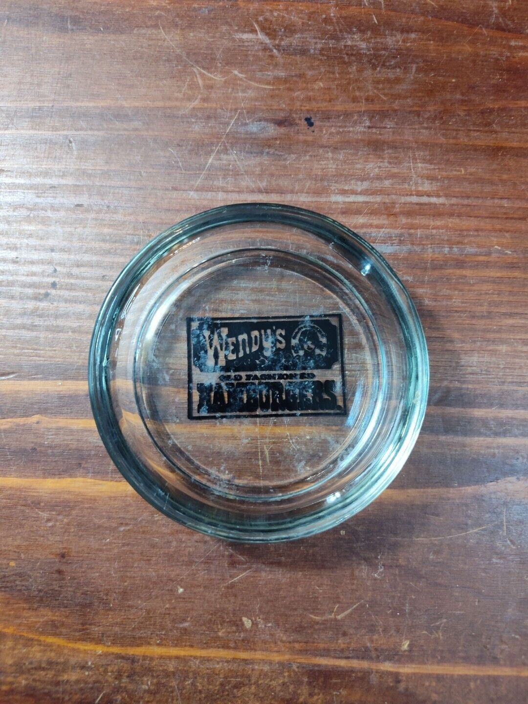 Vintage Wendy's Old Fashioned Hamburgers Restaurant Ashtray Clear Glass, 1980s